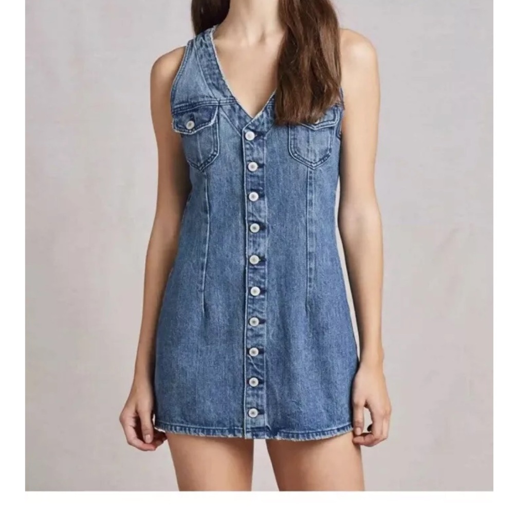 Tularosa Denim Button-Front Mini Dress in Blue